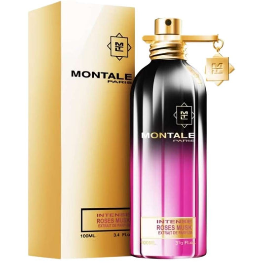 Elegant Montale perfume bottle with gold and pink gradient design.