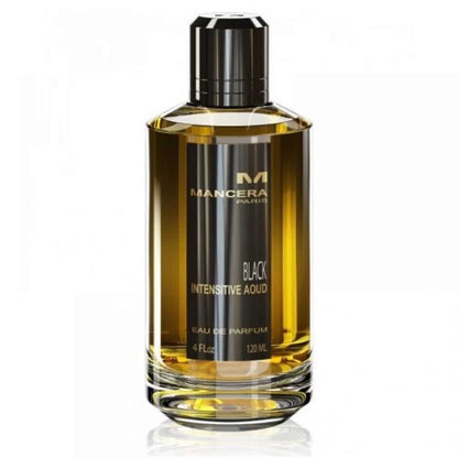 A sleek amber and black fragrance bottle with a modern design.